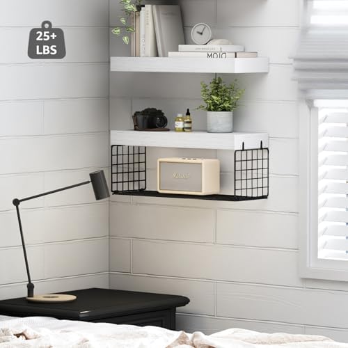 QEEIG Bathroom Shelves Over Toilet Wall (White and Black, Set of 2, 15.7") - Image 4