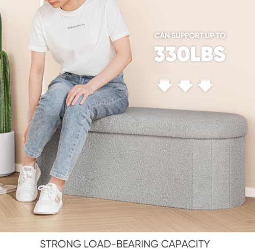 B FSOBEIIALEO 43.3" Sherpa Ottoman with Storage for Living Room, Grey - Image 5