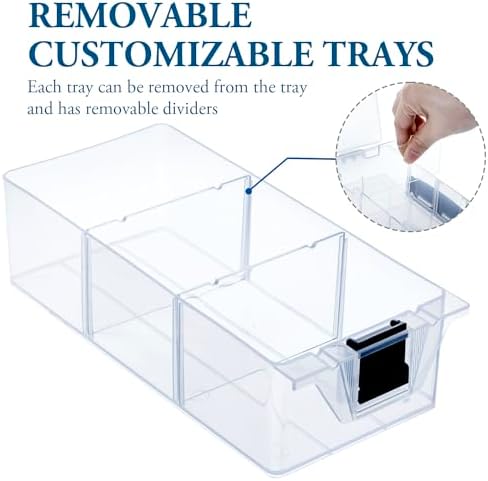 MyGift Single Add-on Tray for 11 Inch Clear Arts and Crafts Stackable Storage Box, Sewing Supplies Storage Organizer Case Accessory Optional Tray with Black Accents, 3 Drawers and Removable Dividers - Image 3