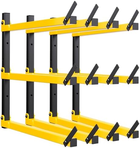 GREENER Lumber Storage Rack Folding Wood Storage Racks Wall-Mounted Metal Racks for Storage with 3-Level Heavy Duty Garage Wood Organizer for Woodworking Shop Indoor & Outdoor Use, 4 pairs,Yellow by GREENER