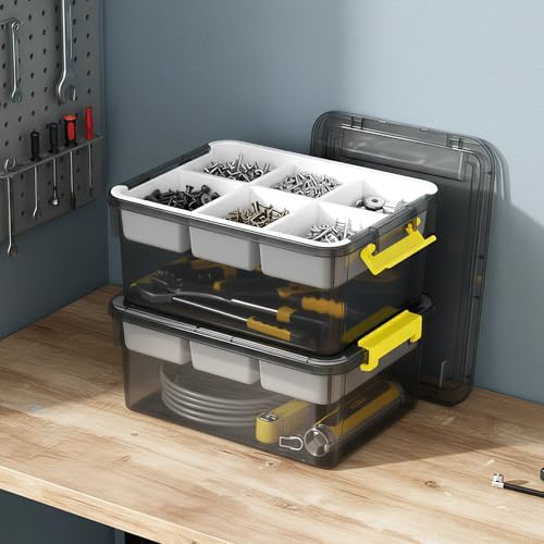20Qt Stackable Storage Bins with Lids Trays Craft Box Organizers, 1Pack,GY - Image 6