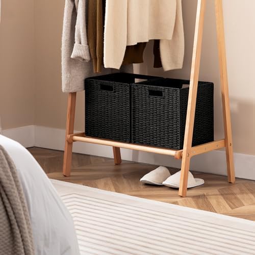 UBBCARE 4 Pack Wicker Basket, 11L×11H×10.5W inch Woven Paper Rope Storage Baskets for Shelves, Foldable Cube Storage bin with Handle, Storage Basket for Organizing & Decor, Black - Image 6