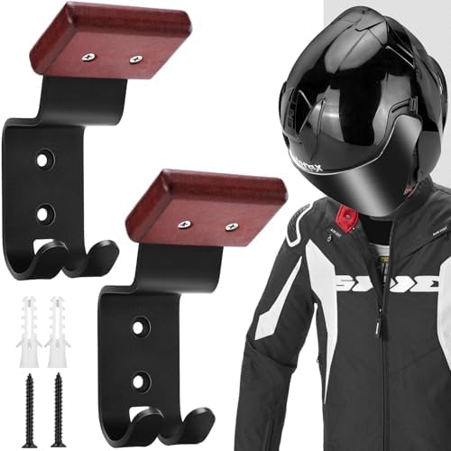 PAHTTO Motorcycle Helmet Holder 2 Pack, Helmet Rack Wall Mount with Double Hook, Helmet Hanger for Football Helmet, Hats, Coats, Sportswear, Motorcycle Accessories for Men by PAHTTO