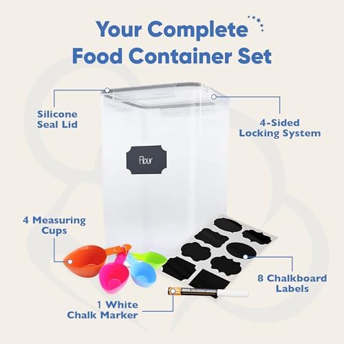 Chef's Path Extra Large Tall Airtight Food Storage Containers, Set of 4, Airtight Food Storage for Flour, Sugar, Rice, Includes Measuring Scoops, Pen, and Labels, 7qt, 220Oz, 6.5L, Transparent - Image 2