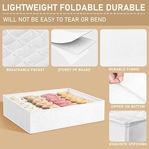 Criusia 3 Pack Sock Underwear Drawer Organizer Dividers, 64 Cell Fabric Foldable Cabinet Closet Organizers and Storage Boxes for Storing Socks, Panties, Ties (16+24+24 Cell, White) - Image 5
