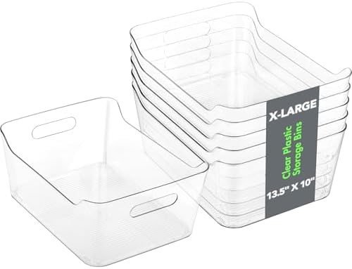Tiawudi 6 Pack Plastic Storage Bins, Extra Large Pantry Organizer, 13.5" x 10" Clear Storage Containers and Organizer Bins, Multi-Use Bins for Home, Kitchen, Closet and Cabinet by Tiawudi