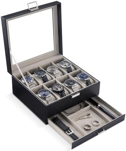 ProCase Watch Box, 8 Slot Watch Display Case with Drawer -Black by ProCase