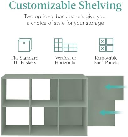 Best Choice Products Kids Bookcase 6-Cube Storage Organizer, 11in Shelf Opening, Bookshelf, Toy Storage, Customizable w/ 3 Removable Back Panels – Sage - Image 3