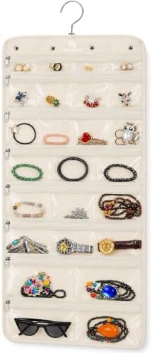 Freegrace Hanging Jewelry Organizer, 25 Zippered Pockets, 23 Necklace Hooks by Freegrace