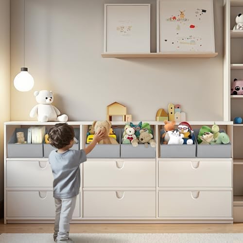 DIMJ Storage Bins for Closet, Trapezoid Storage Bins with Front Handle, Fabric Storage Baskets for Shelves, Line Closet Organizers for Toys, Boooks, Clothes, 6 Packs (Grey) - Image 3