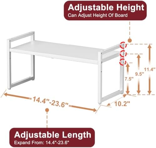 Expandable Kitchen Storage Shelves,100LBS Heavy Duty Metal Shelving Unit For Pot Pans Appliance,Adjustable White Small Shelf Rack Organizer For Kitchen Countertop Under Cabinet Closet Garage Pantry - Image 3
