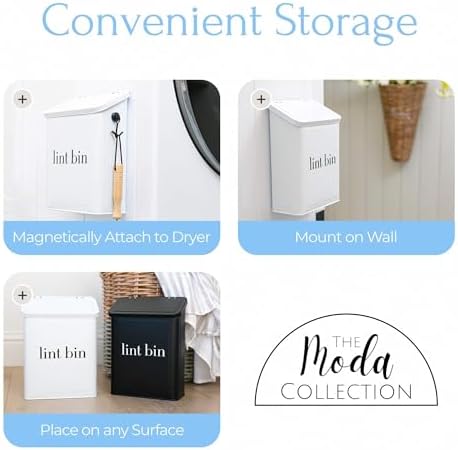 Magnetic Laundry Lint Bin for Dryer | Wall-Mounted Small Trash Can for Laundry Room | Includes Magnetic Hook & Lint Brush | Space-Saving Magnetic Laundry Trash Can | Matte White - Image 4