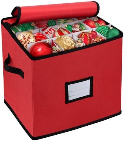 BINSUNS Christmas Ornament Storage Box, Christmas Storage Containers Organizer Bag with Dividers - Fits up to 64 Holiday Xmas Ornaments Decorations 3” Seasons Balls(Mixed Black) by BINSUNS