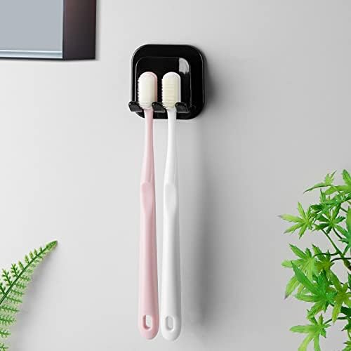 2 PCS Self-Adhesive Toothbrush Holders Wall Mounted, Water Proof Toothbrush Hook, 2 in 1 with Toothbrush Hanger and Gargle Cup Holder for Bathroom Shower (Black) - Image 5