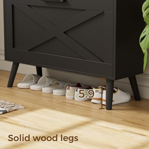 Homleke Farmhouse Shoe Storage Cabinet with Flip Drawers & Barn Door Design - Image 4