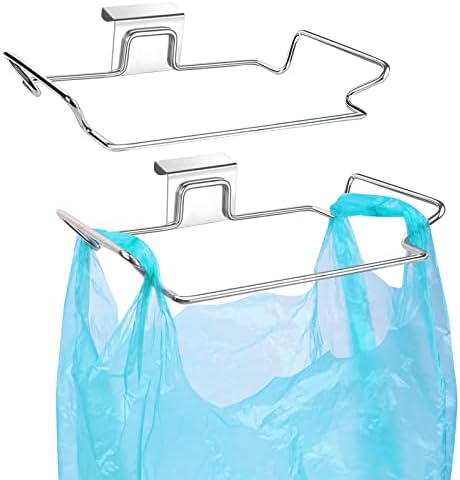 2 Pcs Large Stainless Steel Trash Bag Holder for Cabinets, Cupboards, Under Sink, Garbage, Kitchen Waste, Silver by OYSIR