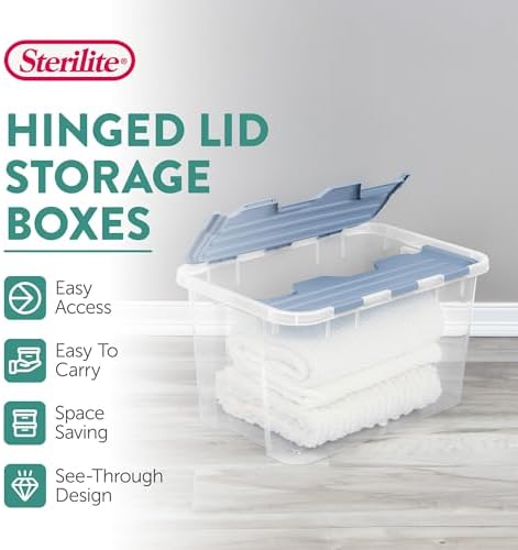 SteriliteHinged Lid Storage Box Plastic Container, 60 Quart, 6 Pack - Image 3