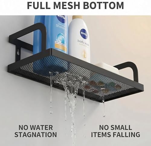 PUSDON 2-Pack 16.5" Extra Long Slim Hollowout Shower Caddy, Wall Mount Spice Rack & Bathroom Organizer, Mesh Bottom Cabinet Door Shelf Holds 50LBS - Matte Black, Hollowout - Image 6