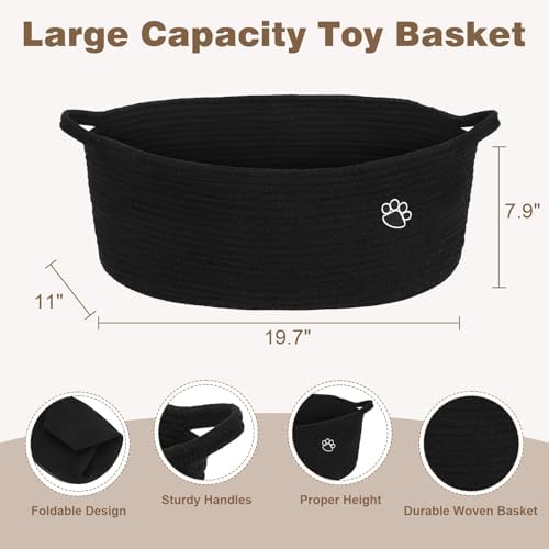 Optish Dog Toy Basket, 30L Toy Box and Bin for Dog Cat Storage, 19.7" X 11" X 7.9" Large Woven Rope Basket for Blankets, Living Room, Bedroom, Black - Image 3