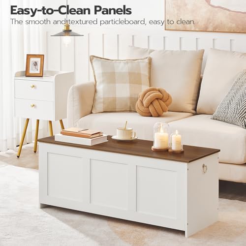 HOOBRO Storage Bench, 39.3" Retro Wooden Storage Chest, Wooden Storage Trunk, Toy Chest with Lift Top, Multifunctional Entryway Organizer, for Entryway, Living Room, White and Walnut WH141CW01G1 - Image 4