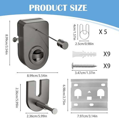 Retractable Clothesline Indoor, Non-Sagging Outdoor Clothes Line Retracting 16.7 Feet Heavy Duty Laundry Line Retractable Wall Mounted Clothes Line Outdoors (Grey, Rectangle) - Image 2