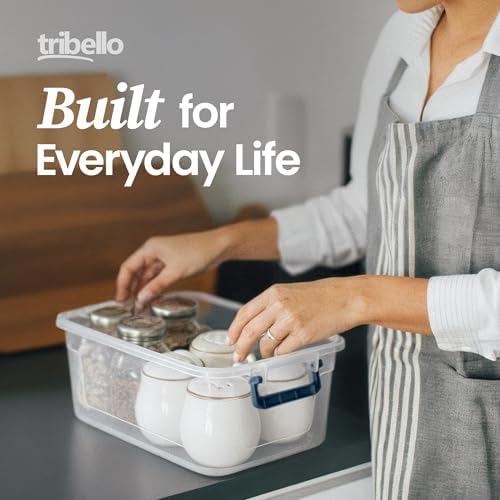 Tribello Plastic Storage Bins with Lids, Clear Stackable Storage Containers - 9.5 Qt - 2 Pack - Image 6
