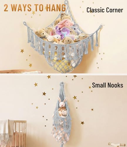 Lare Stuffed Animal Storage Hammock Corner Net - 45" W x 45" H(Silver Gray) - Image 5