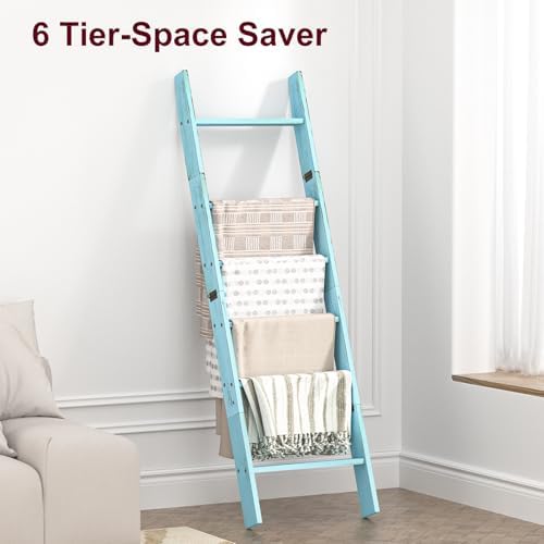 Blanket Ladders for the Living Room, Blanket Holder 6-Tier Blue - Image 4