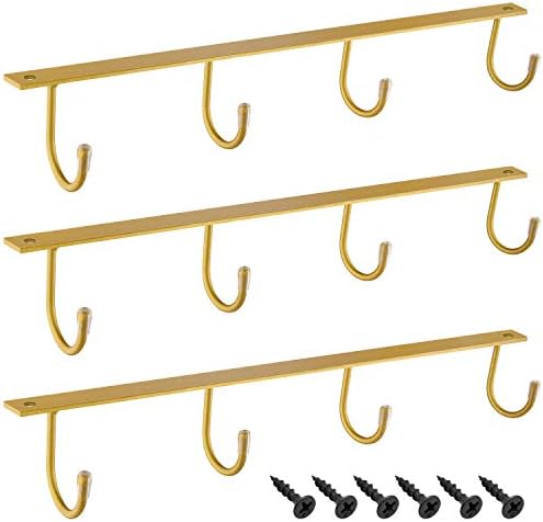 MOCOUM Under Cabinet Metal Mug Holder - Iron Hanging Rack for Coffee Cups and Kitchen Utensils Display (Gold, 3) by MOCOUM