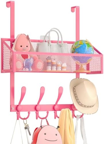 Kaiferty Over The Door Hooks Organizer, Coat Rack Over The Door Storage Hanger Towel Rack, Back of Door Storage Organizer for Bathroom,Bedroom,Kitchen,Office (Pink, 2-Tier) by Kaiferty