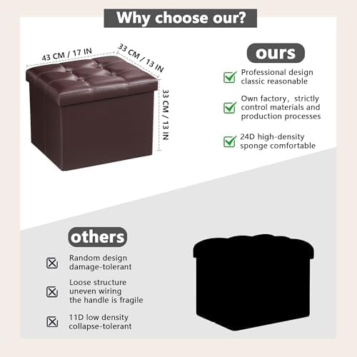 AmasSmile Ottoman with Storage,17" Folding Leather Foot Rest Chest,Brown - Image 3