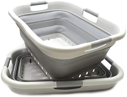 SAMMART 41L (10.8 gallon) Set of 2 Collapsible 3 Handled Plastic Laundry Basket-Foldable Pop Up Storage Container/Organizer-Space Saving Hamper/Basket (2, Grey/Grey) by SAMMART