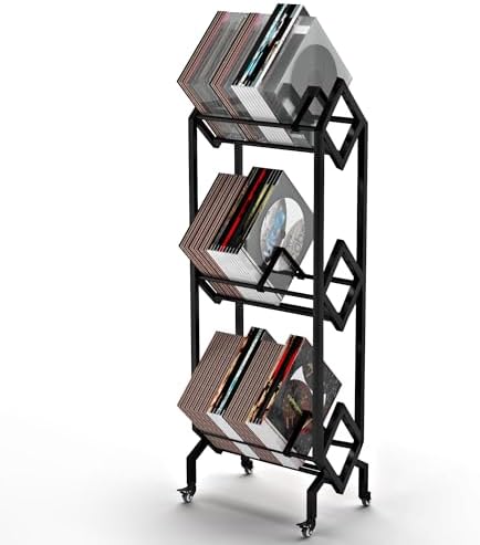 Vinyl Record Storage Rack with 360°Rotation Wheels,Record Holder for Albums,Metal LP Storage Shelf by Kroey