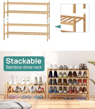 viewcare 2-Tier Long Shoe Rack for Entryway, Black Bamboo Wood Shoe Rack for Closet & Hallway, Long 33IN | Beautiful | Functional | Sturdy | Durable - Image 6
