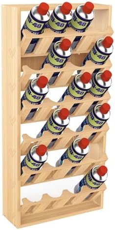 6 Tier 24 Can Spray Paint or Lube Can Wall Mount Storage Holder Rack Lube Holder Organization Storage Rack Wood Shelf Case Organizer, 14.2" L x 5" W x 30" H by jxgzyy