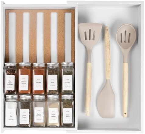 KitchenEdge Expandable Spice Drawer Organizer, White Bamboo by KitchenEdge