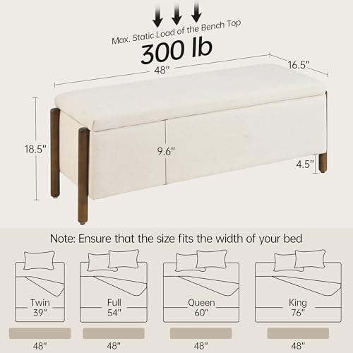 Usaint 47" Fabric Upholstered End of Bed Storage Ottoman Bench, Beige - Image 2