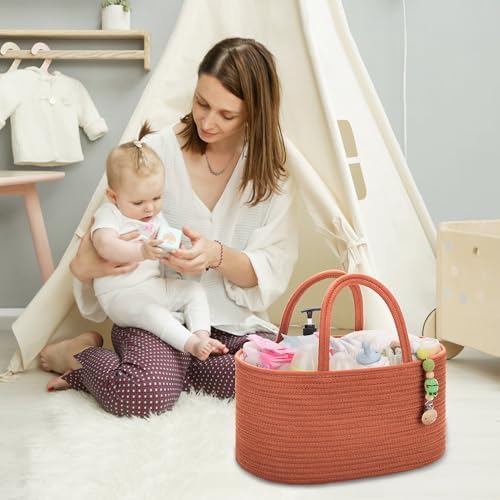 COMSE Large Cotton Rope Baby Diaper Caddy Organizer, Autumn Glaze - Image 3