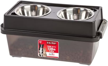 IRIS USA Elevated Dog Bowls 9" H, up to 13 lb Storage, Smoke, Made in USA by Unknown