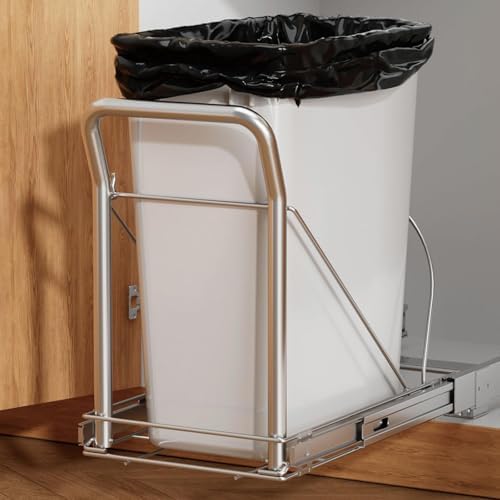 Pull Out Trash Can Under Cabinet w/ Soft-Close, Stainless Handle, Chrome by CabinetGlide