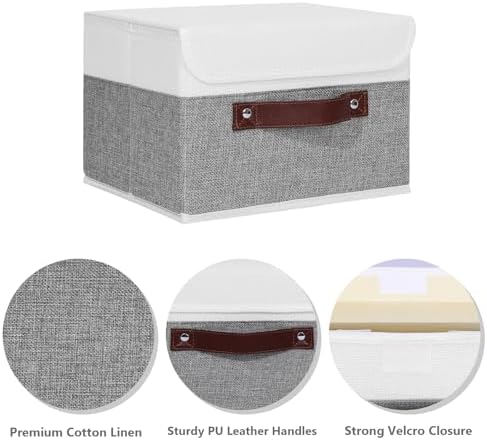 ANMINY Fabric Storage Box Bins with Lids, Gray White, 10"x8"x7" - Image 2