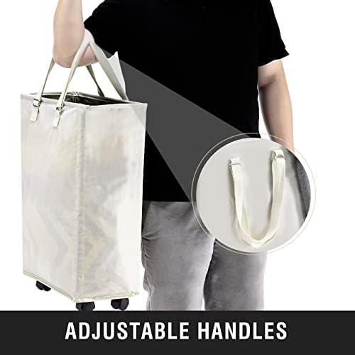 45L Slim Rolling Laundry Basket with Wheel & Adjustable Long Handles, Beige - Image 4