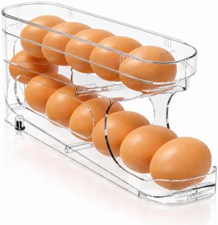 Egg Holder with Lid for Fridge, FIFO Egg Roller for Eggs 12 Count, Clear by Sotfamily
