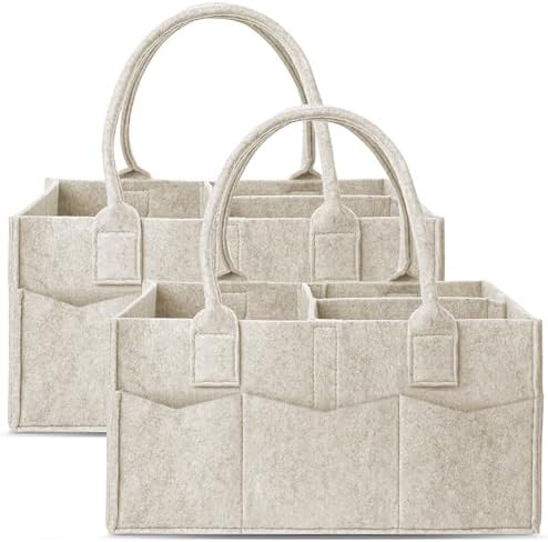 Cute Castle 2 Pack Diaper Caddy Organizer - Portable Baby Caddy Organizer with Handle, Nursery Storage Bin and Car Organizer for Girls, Boys - Baby Gift Basket - Oatmeal by Cute+Castle