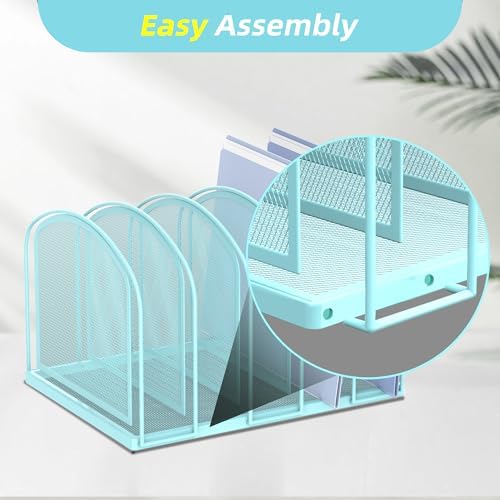 SUPEASY File Organizer 5-Section Mesh Desk Organizer, Upright File Organizer Desktop Organizer File Sorter, File Folder Holder for Office Supplies, Blue - Image 3