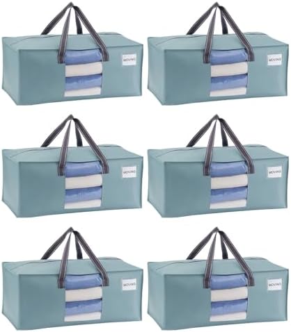 VENO Heavy Duty Moving Bags, Storage Bags, Clear Window, Light Blue, 6 Pack by Veno