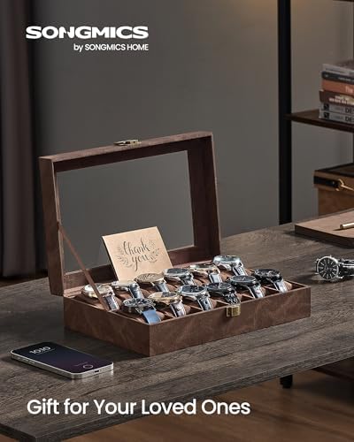 SONGMICS Watch Box, 12-Slot Watch Case with Large Glass Lid - Image 2