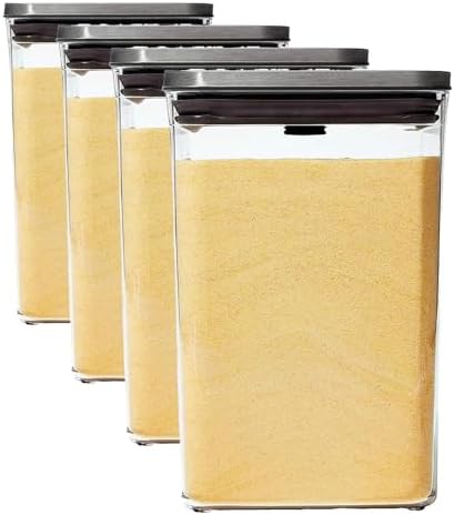 OXO Steel POP Container Big Medium Square - 4.4 Qt/4.2 L for Flour, Sugar and More,Grey (Pack of 4) by Unknown