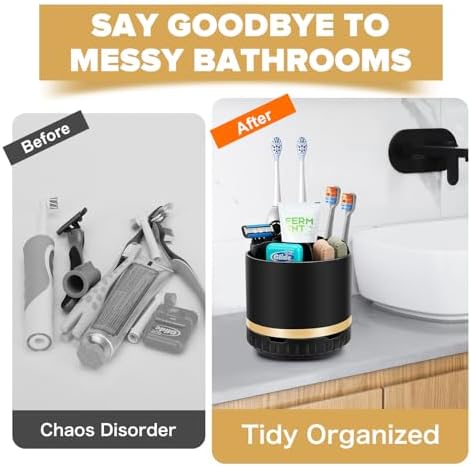 GFWARE Rotating Black Toothbrush Holder for Bathroom Organizer, Drainage - Image 5