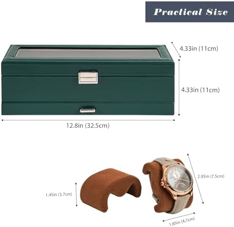 ProCase Watch Box, 6 Slot Watch Display Case with Drawer -MidnightGreen - Image 5